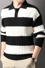 秋冬男大宽条毛衣男韩版保暖毛线衣休闲打底套头钮扣针织男打底衫，男装T恤，钱塘6003（原4033）