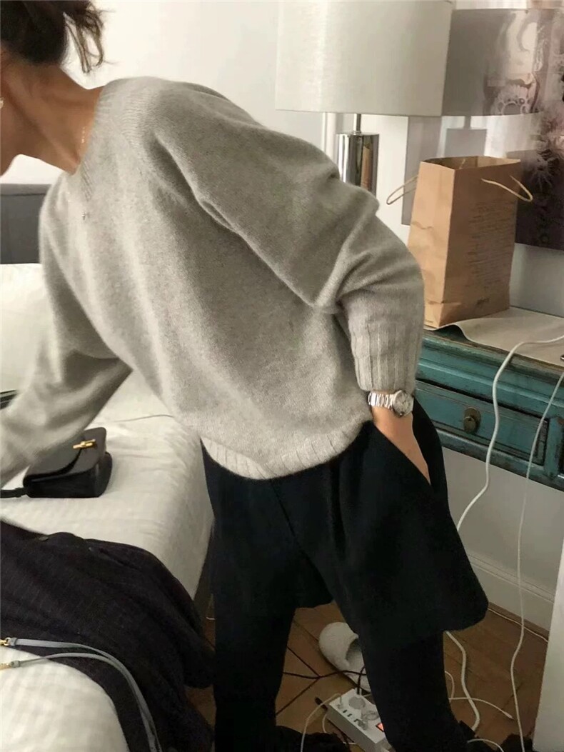 休闲插肩百搭长袖圆领套头毛衣,针织衫/毛衣,圣旺供货