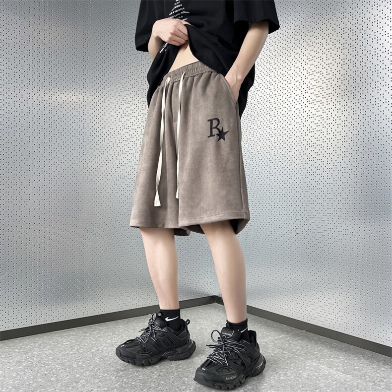 2023麂皮绒字母刺绣短裤休闲五分裤313A-1-NK102-P35 控48图片
