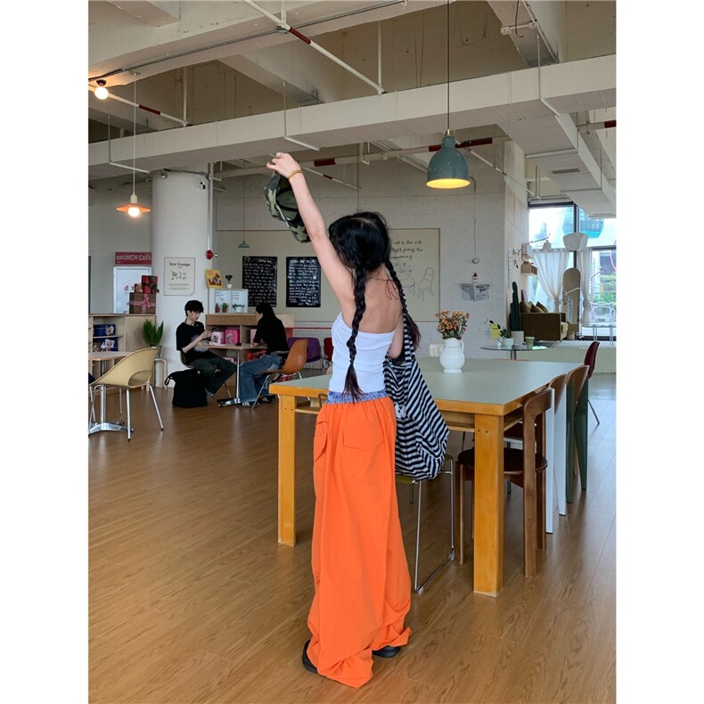 0918很秀甜酷设计感拼接绑带宽松工装裤女辣妹百搭垂感显瘦阔腿裤,男装工装外套,星座1210-1