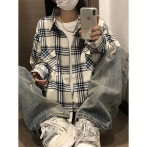 【有货】cleanfit毛边黑白格子衬衫设计感破坏衬衣C909LL-特P50图片