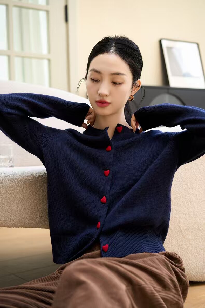 法式miu系开衫100纯棉针织毛衣女2025新款秋冬加厚保暖毛衣外套潮,针织衫/毛衣,初婷羊绒