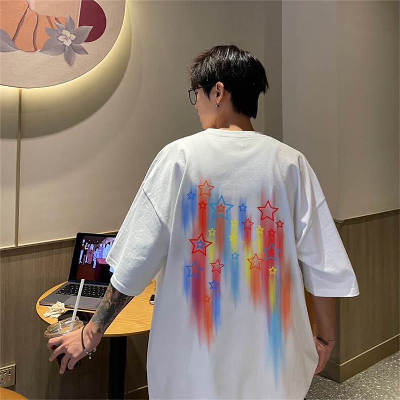 230g重磅纯棉涂鸦星星印花港风短袖t恤男DT3140-P25控38,男装T恤,电商B370