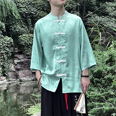 2026夏季新中式风复古潮流复古盘扣立领衬衫CS68-P60，男装衬衫，电商A021