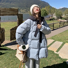 奶呼呼蓝色羽绒服女冬季2025新款中长款小个子宽松保暖面包服外套，女装羽绒服，2C177