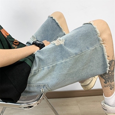 美式高街ins潮牌破洞做旧水洗牛仔五分裤短裤夏季1008-55611-p35，男装牛仔裤，星座1008