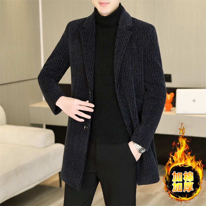 秋冬男士商务休闲西装领毛呢大衣中长款风衣外套上衣A03P160，男装风衣，电商B226