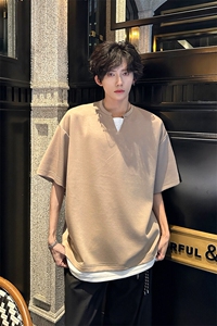 8XL-M 特大码短袖男假两件五分袖高品质空气层宽松上衣DX321P35图片