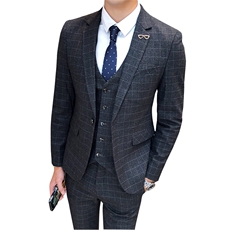 格子西装男套装三件套商务修身礼服正装SJT-X13-P280，男装休闲套装，星座1012