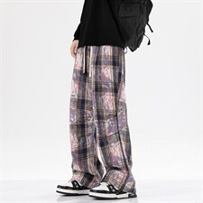 2026港风小香风扎染抽绳休闲裤膝盖褶皱大码M-5XL工装裤77937P45，男装工装外套，星座227-7