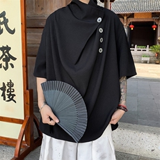 山本风暗黑立裁设计半高领T恤小众潮牌夏季薄款宽松蝙蝠袖上衣男，男装T恤，星座505-2（原电商A260-1)