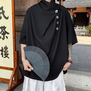 山本风暗黑立裁设计半高领T恤小众潮牌夏季薄款宽松蝙蝠袖上衣男图片