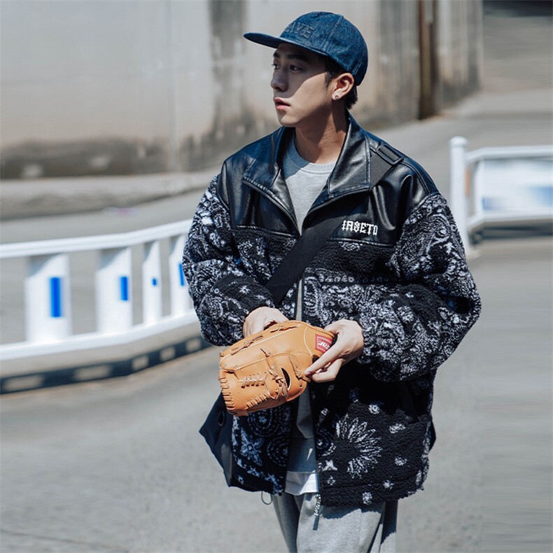 2024冬新款日系外景羊羔毛拼接加厚立领棉衣棉服YG02-P120控150,男装棉衣,星座914-3
