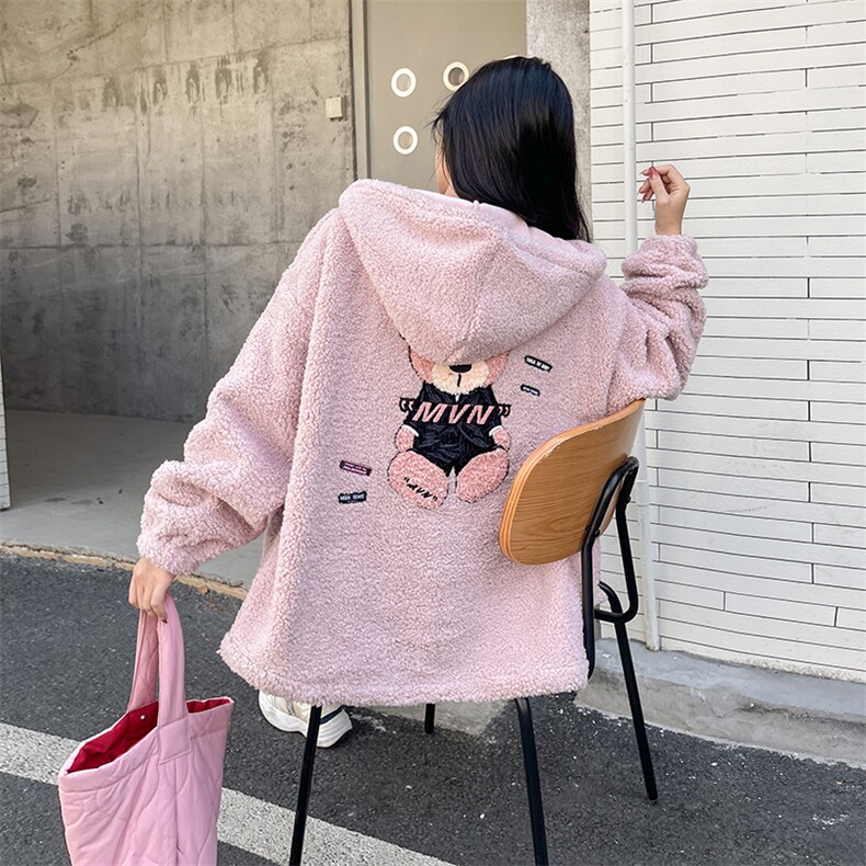 女装羊羔毛绒连帽外套女秋冬百搭韩版宽松加厚保暖上衣C560-P120,男装棉衣,星座911-2(原星座613-2）