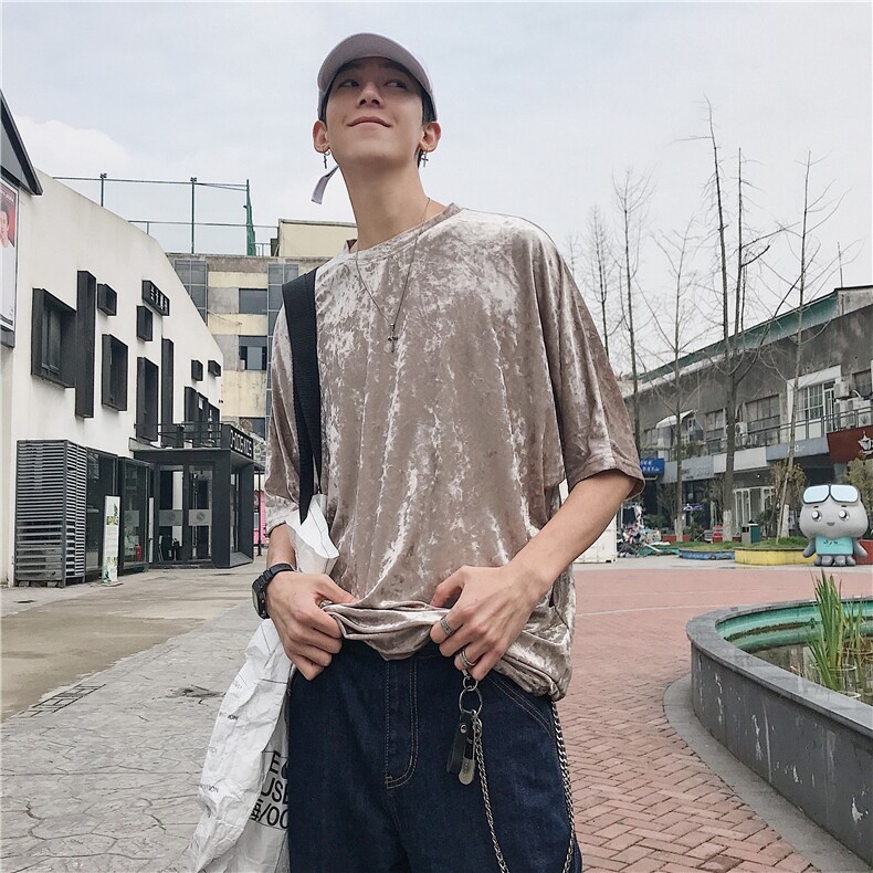 夏季新款钻石绒冰丝短袖闪亮亮大码男士宽松半袖T恤走量款B01-p30图片