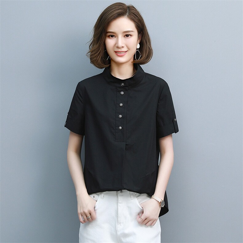 纯棉衬衫女2025夏装新款韩版休闲百搭休闲四十岁衬衣女士短袖上衣,女装衬衫,靓衣阁