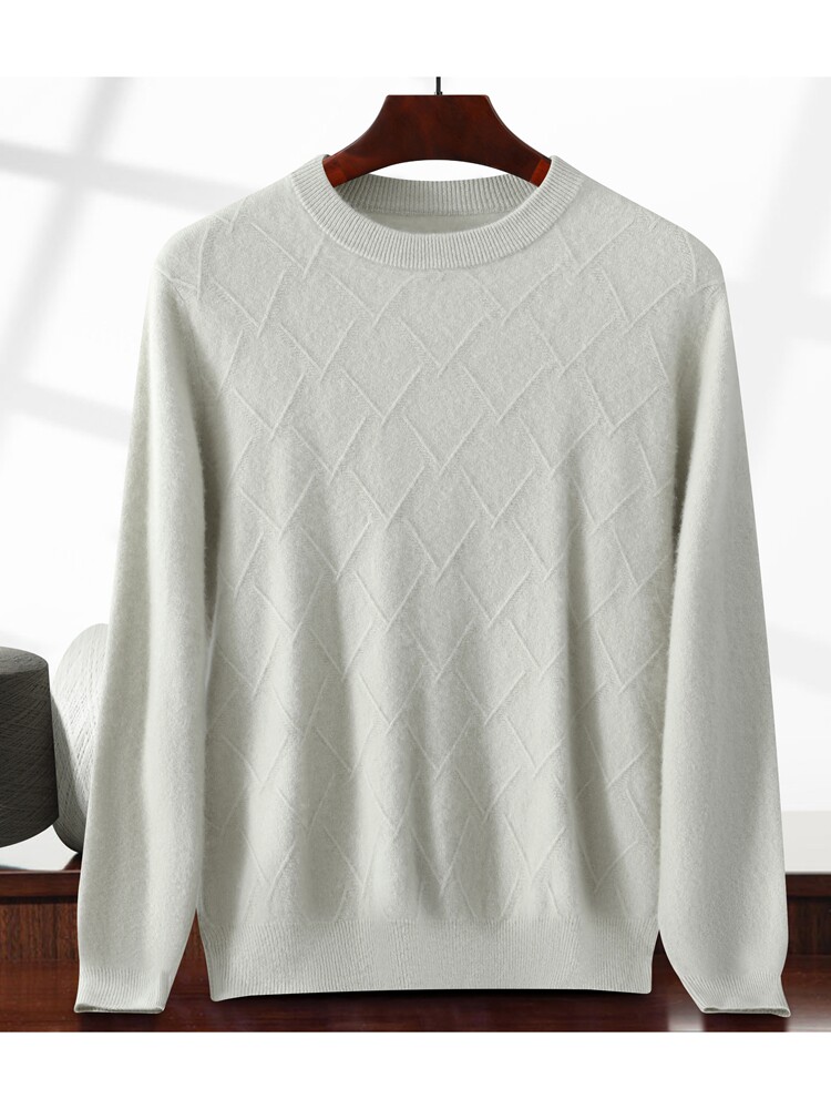 2025年秋季新款男士圆领菱形针织上衣休闲时尚通勤，男装针织衫/毛衣，绒创羊绒