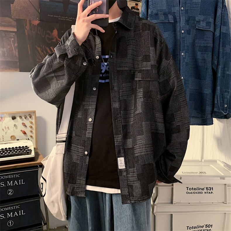美式复古工装牛仔衬衫潮牌水洗做旧长袖宽松薄格子外套W1389-P54,男装夹克,星座512-4
