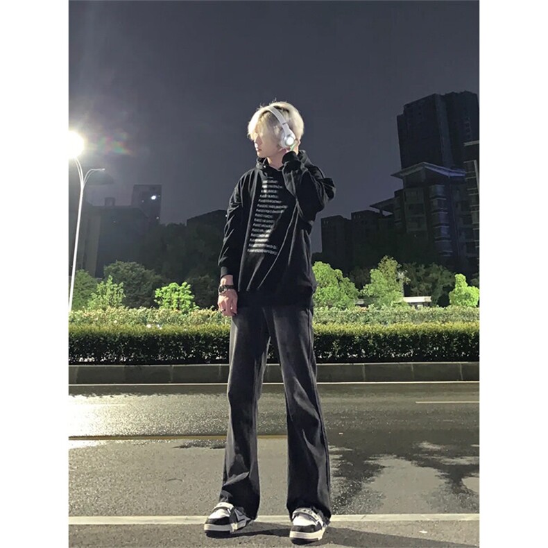 美式hiphop牛仔裤修身直筒微喇叭裤图片