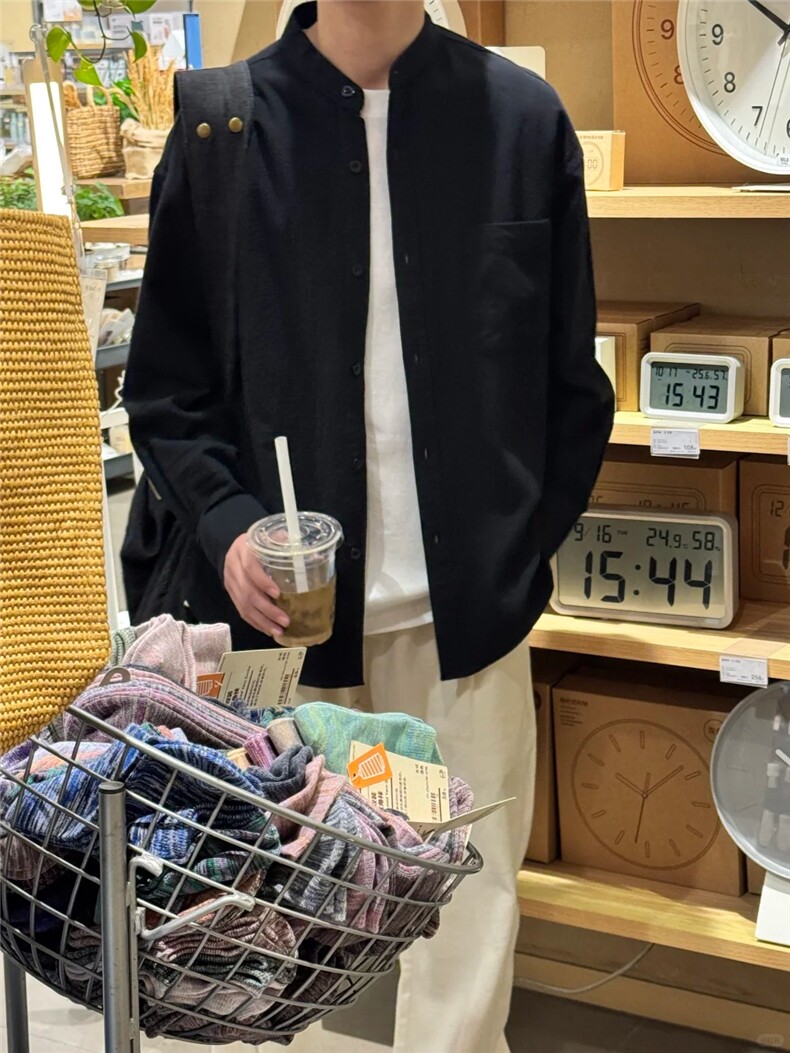 长袖立领仿麻休闲衬衫1302-GC67-P40控68成分100棉,男装衬衫,星座1302
