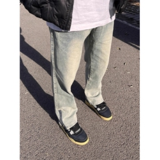 1506-1/K9931/P44复古水洗做旧黄泥染拉链开叉牛仔裤男直筒长裤子，男装牛仔裤，星座1506-1