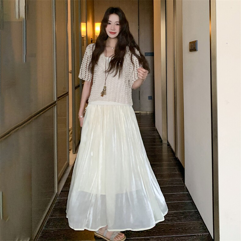 法式温柔风裙女2025夏季新款镂空v领罩衫吊带半身裙潮，女装连衣裙，浙宝305