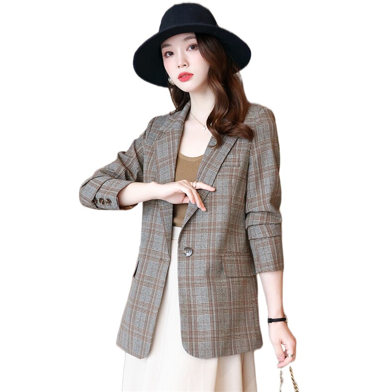 千鸟子格西装女外套2026年新款早秋气质长袖小个子格子春秋西服,女装西装,鑫源服饰