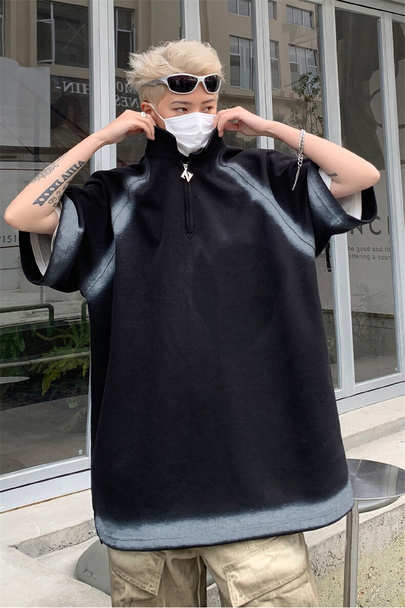 拼色做旧短袖T恤男夏季宽松休闲半开领体恤衫XZ514-2-202441-P58,男装T恤,星座514-2(原B239)