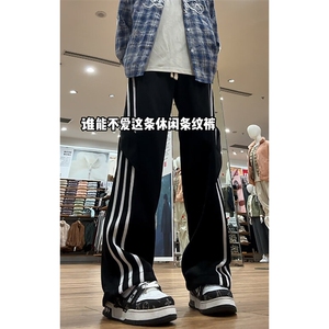 特批P30无差价秋新抖音三条杠拖地裤男士设计感直筒卫裤K1990图片