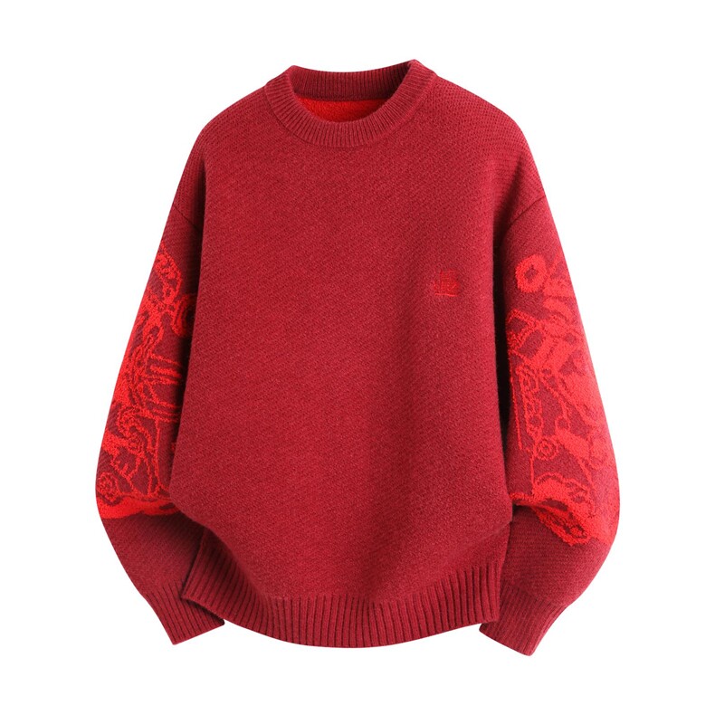 M723-特P58男学生新年衣服青少年红色毛衣外套加厚提花针织衫，男装针织衫/毛衣，电商D310B