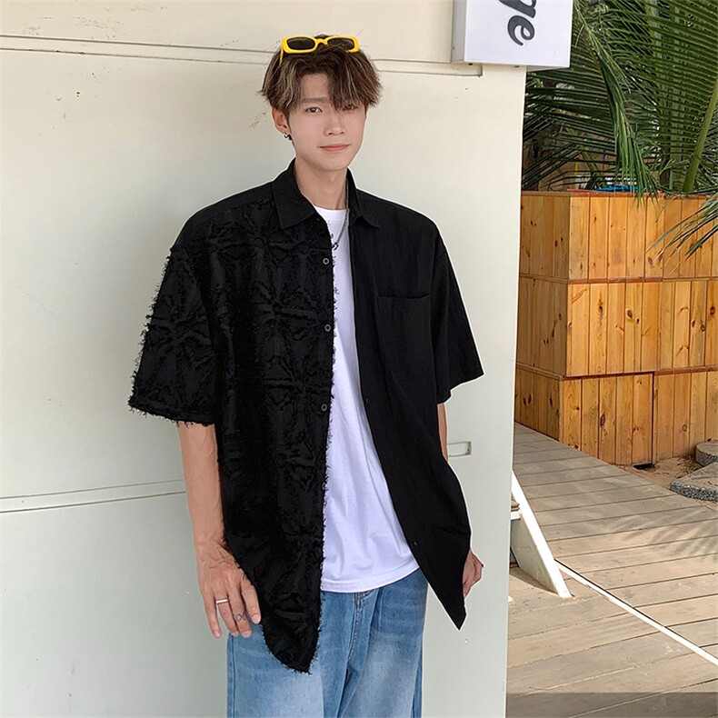 立体提花毛毛衬衫X2458-TP35控价58青少年小众百搭设计感衬衫男,男装衬衫,电商A102-1