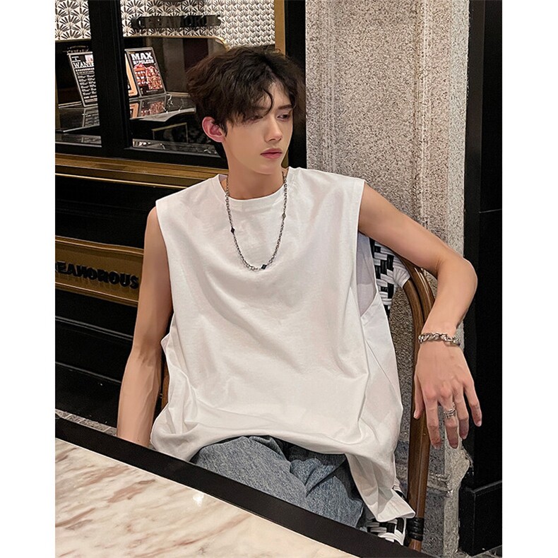 日系潮牌无袖宽松潮流运动坎肩打底衫港风休闲ins风T桖HY48TP13，男装T恤，电商A102B