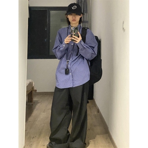 网络图现货蓝色格子衬衫长袖RC70-P50,网络会议穿搭推荐图片