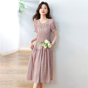 小清新碎花连衣裙女2025夏季新款小个子收腰修身显瘦气质印花裙子图片