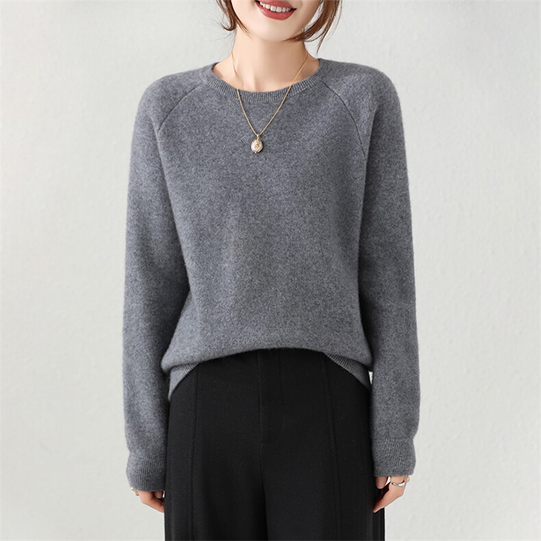 2024秋季新款女士长袖短款圆领卫衣通勤百搭35%羊绒衫，女装羊绒衫，富泽羊绒