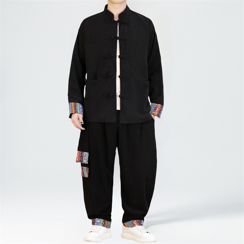 男士外套灯芯绒夹克套装盘扣立领风 XZ1512-2502套装-P130图片