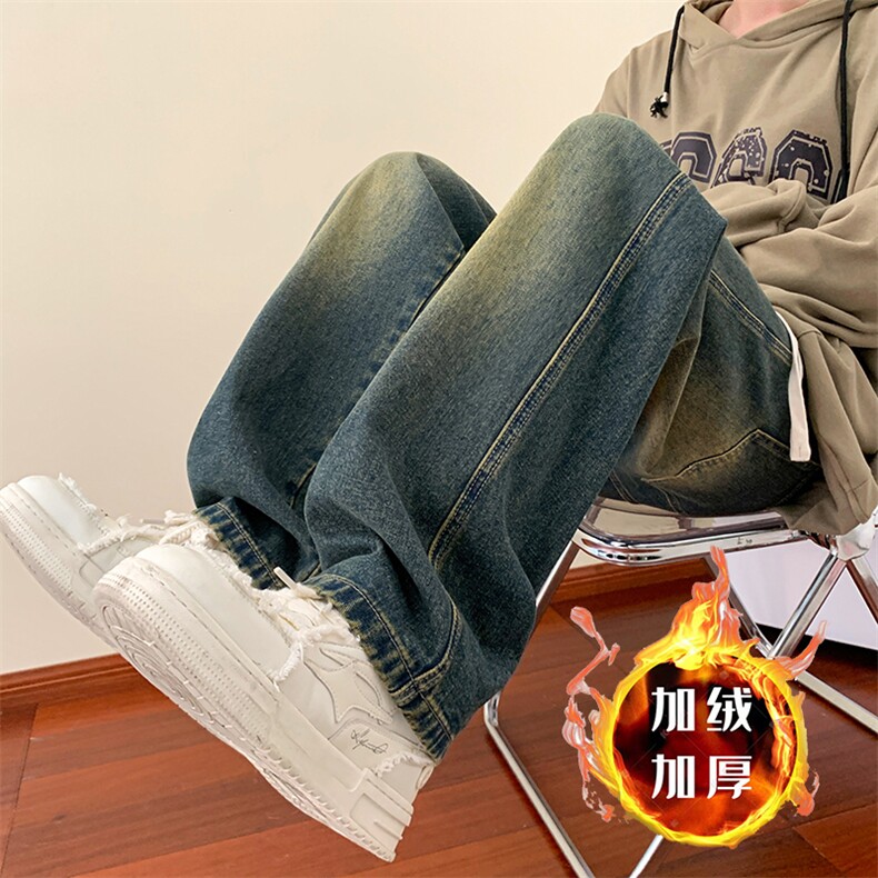 美式ins高街hiphop抽绳加绒加厚水洗牛仔裤货号加绒K2330P60控78,男装牛仔裤,电商A063