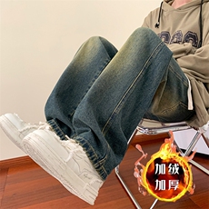 美式ins高街hiphop抽绳加绒加厚水洗牛仔裤货号加绒K2330P60控78，男装牛仔裤，电商A063