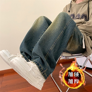 美式ins高街hiphop抽绳加绒加厚水洗牛仔裤货号加绒K2330P60控78图片