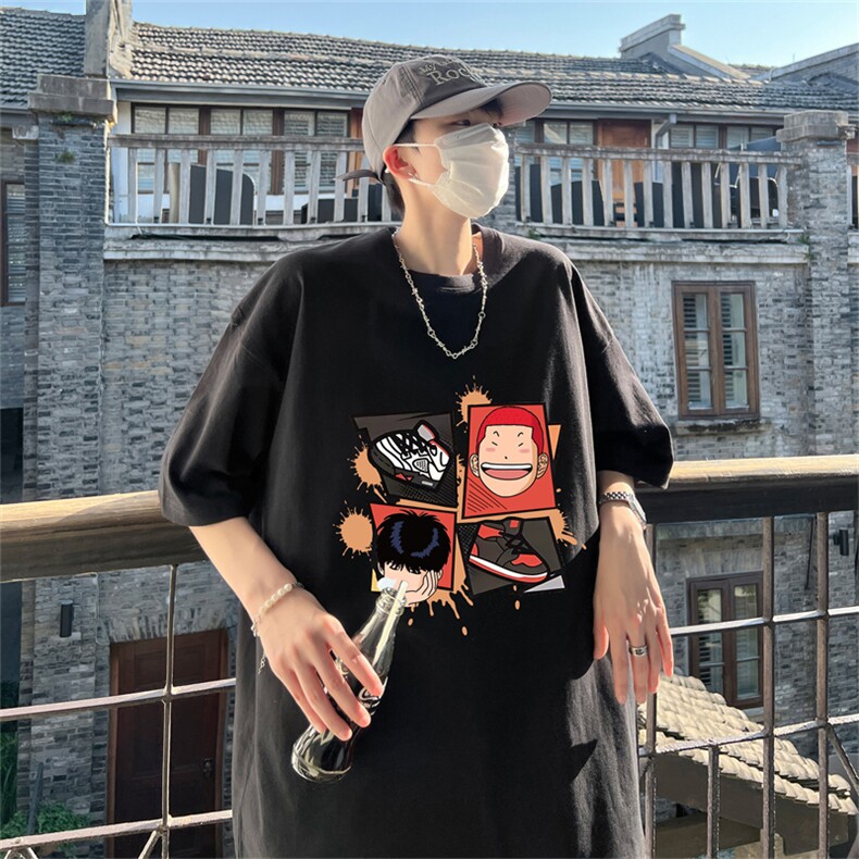 特P19控38  230g重磅纯棉灌篮高手印花港风短袖t恤男DT3134图片
