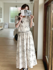 新中式禅意女2025夏季搭配一整套国风水墨画上衣半身裙，女装连衣裙，诺蝶