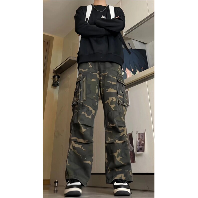 美式hiphop重磅迷彩工装裤男女宽松直筒显瘦休闲长裤潮GJ399P65,男装工装外套,电商D256A(原A064A)