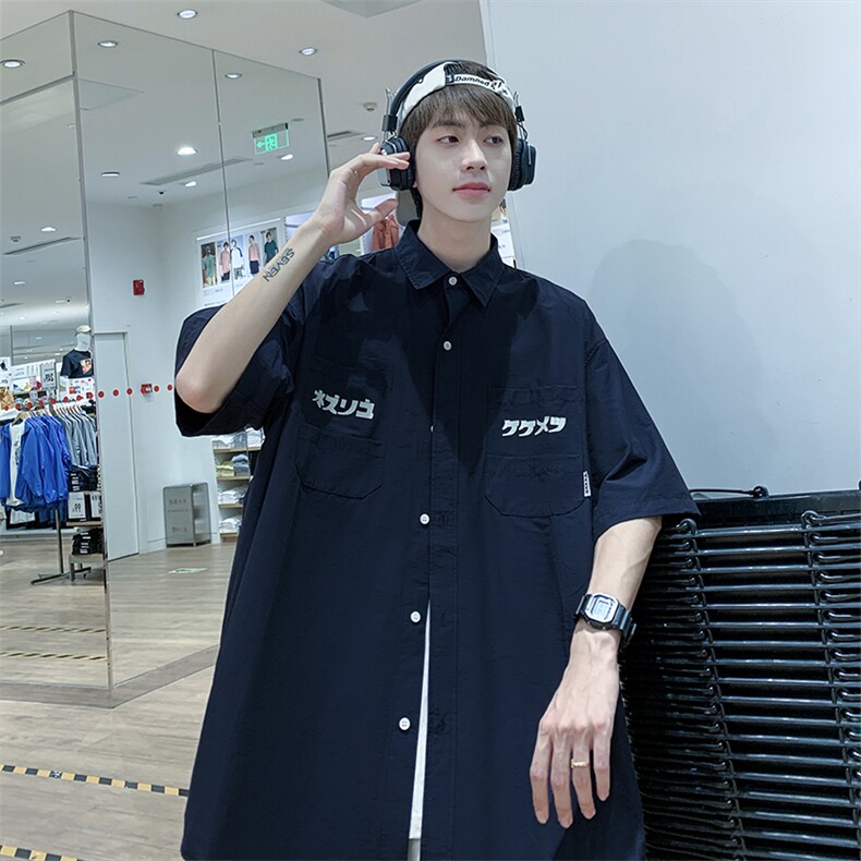 短袖衬衫日系风男女情侣装宽松防晒工装潮流青少年五分袖休闲衬衣，男装防晒衣，星座505-2（原电商A260-1)