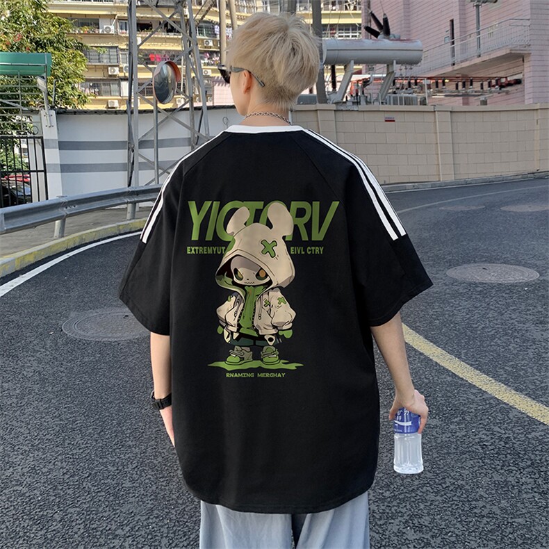 量大优供抖音视频支持得物品质配合二开美式三条杠短袖t恤ZD190,男装T恤,电商A486