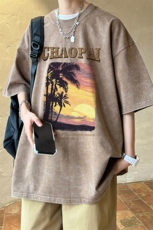 ！2023夏季新款潮牌水洗男士短袖T恤情侣半袖衫XT112P35，男装T恤，电商B220