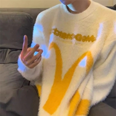 美式复古软糯兔子耳朵马海毛毛衣男女情侣oversize慵懒宽松针织衫，男装针织衫/毛衣，星座506A