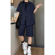 夏季林社长同款泡泡格短袖男女工装短袖衬衫套装TZ555-P55，男装T恤，电商A128