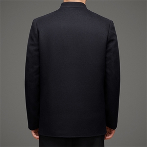 秋冬羊毛唐装羽绒服男士短款保暖时尚盘扣立领羊毛上衣加厚毛呢图片