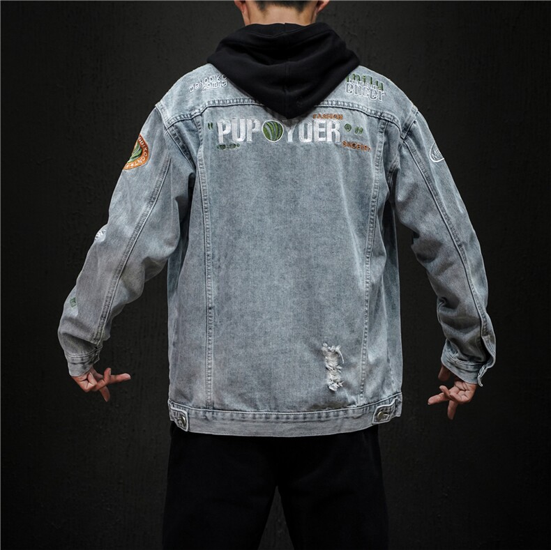 jk822-p80M-5XL黑墙ins牛仔夹克拉链破洞大码男日系CITYBOY,男装夹克,星座103A