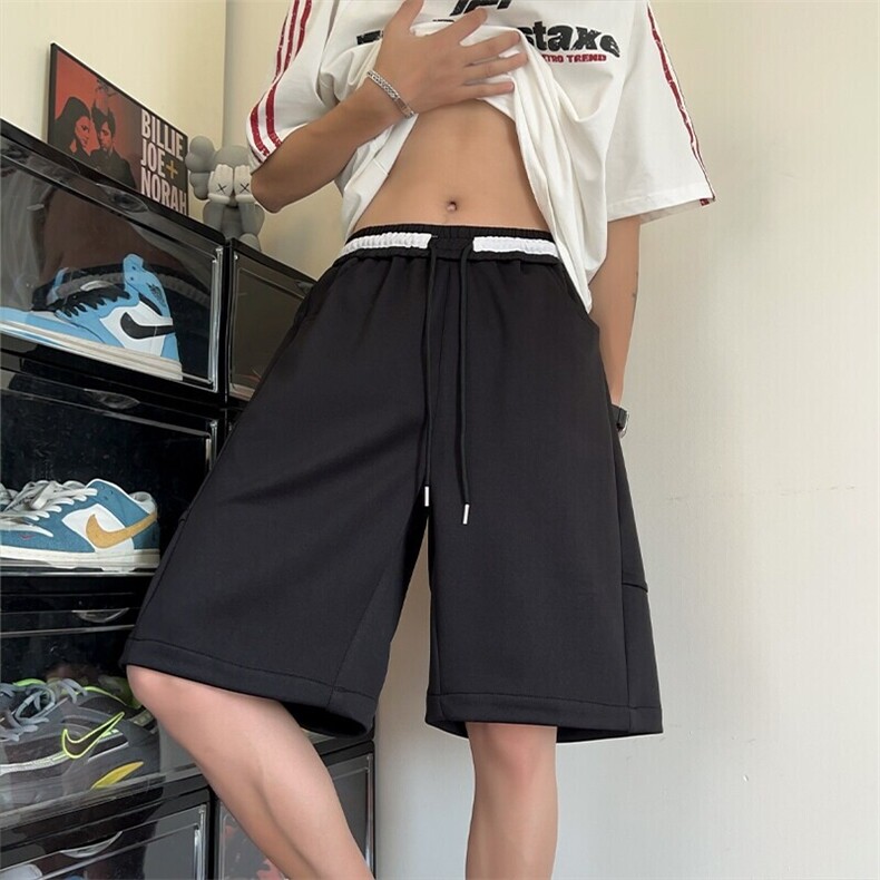 特批P25无差价夏季复古撞色抽绳松紧运动大码五分短裤男DK5818,男装牛仔裤,电商A001